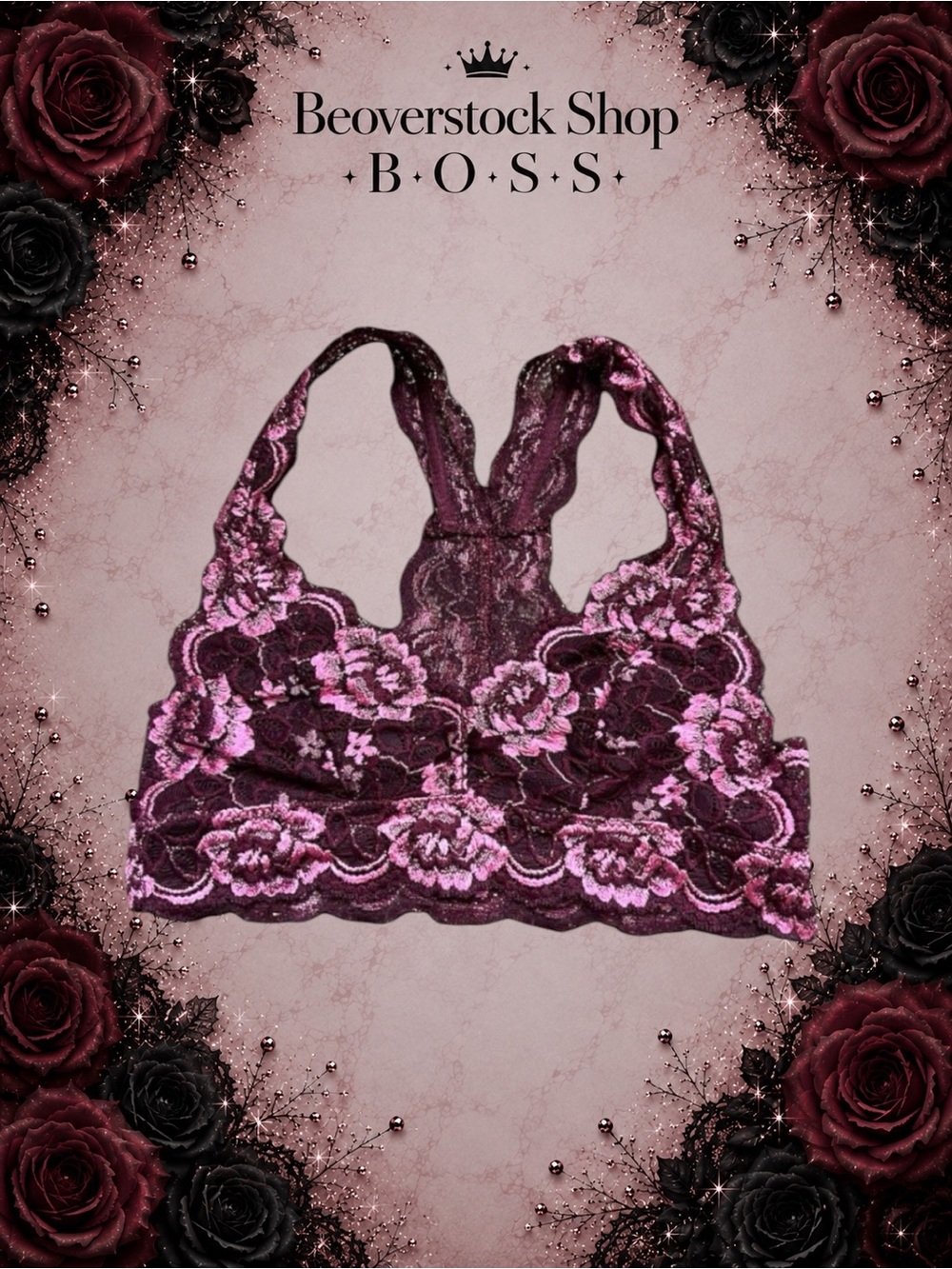 Purple Racer Back Floral Lace Bralette Bra